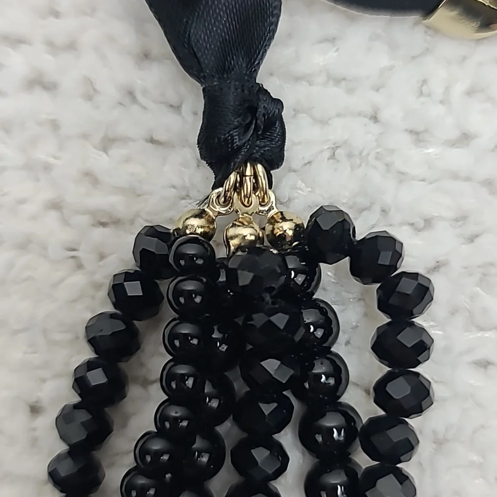 Ann Taylor Loft Elegant Black Beaded Multi Strand Layered Statement Bib Necklace